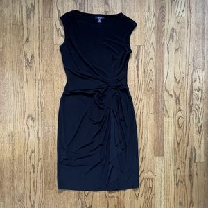 Chaps Faux Wrap Dress, Black, Size M